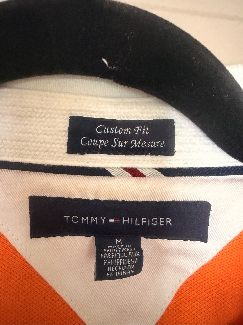Tommy Hilfiger Orange, Navy & White Diagonal-Stripe Polo - Picture 3 of 5